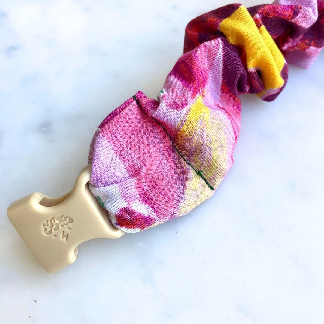 Watercolor Spring Buckle Scrunchie, snag-free spring colorway