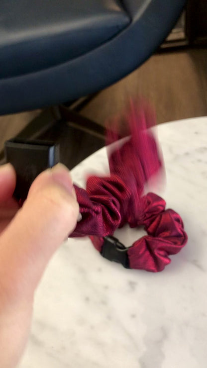 Ruby Metallic Glitter Red Buckle Scrunchie - No Snagging, No Tangles
