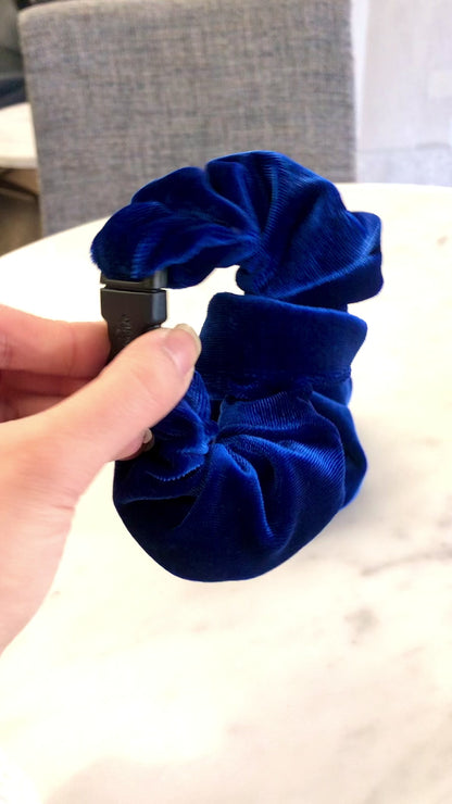Sapphire Blue Velvet Buckle Scrunchie - No Snagging, No Tangles